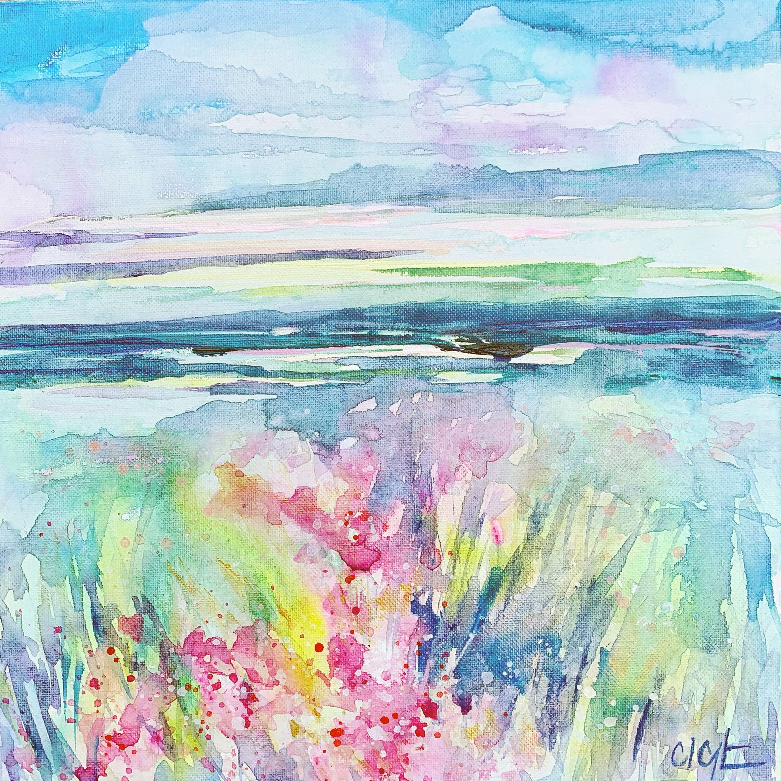 Claire’s colourful coastal meadow painting